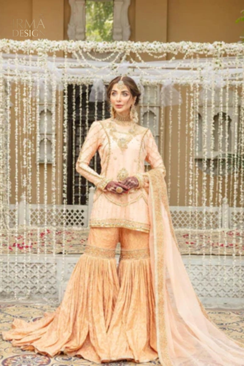 Peach Pink Nikkah Gharara1