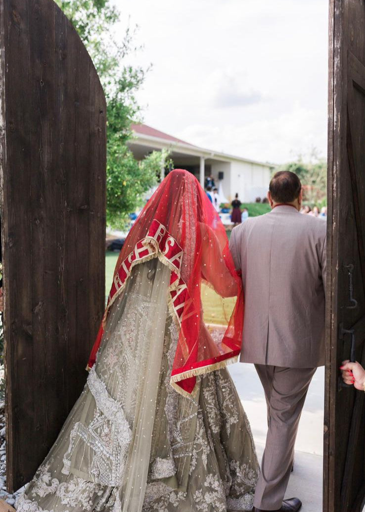 Zayrish | Red Nikah Dupatta with Wedding Hashtag