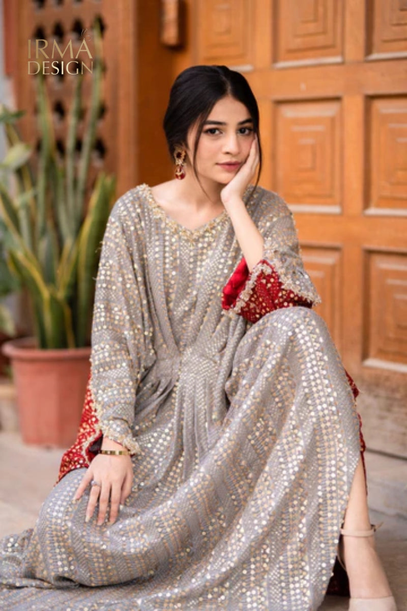 Haya Anees Gold And Red Kaftan