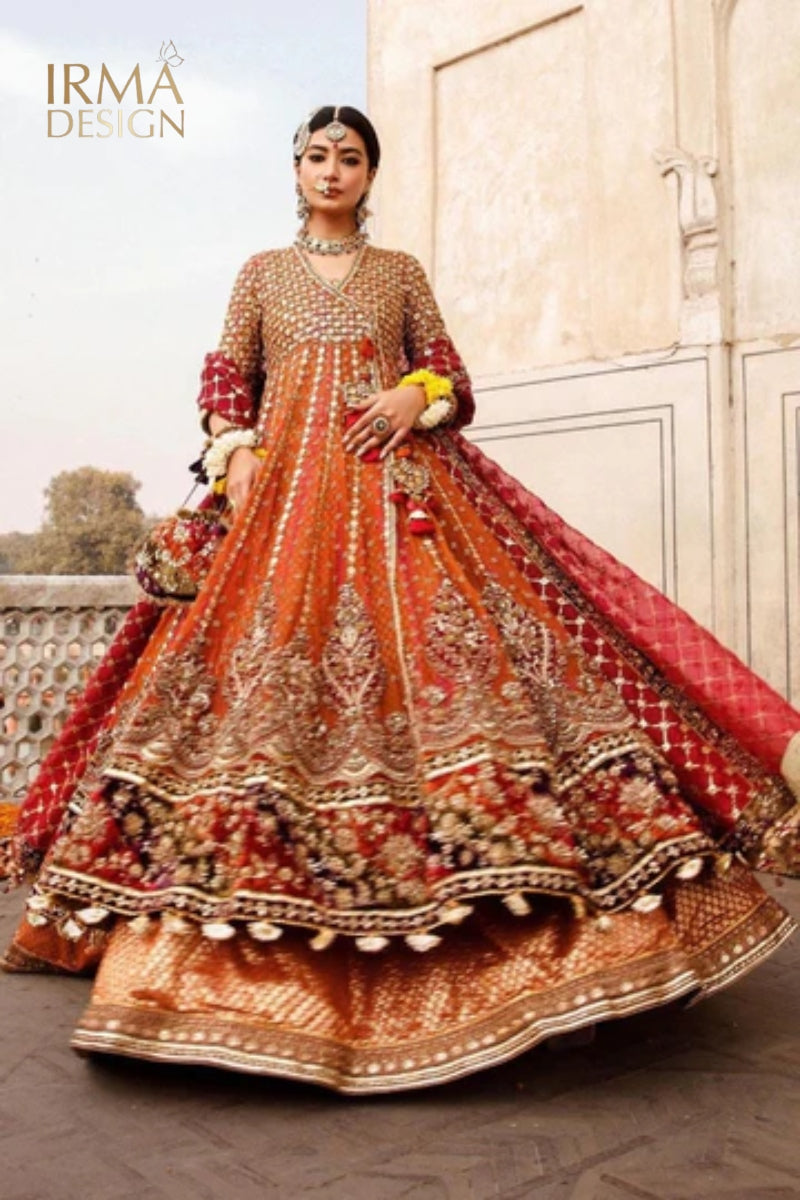Orange And Red Heritage Dress | Maria B Inspired