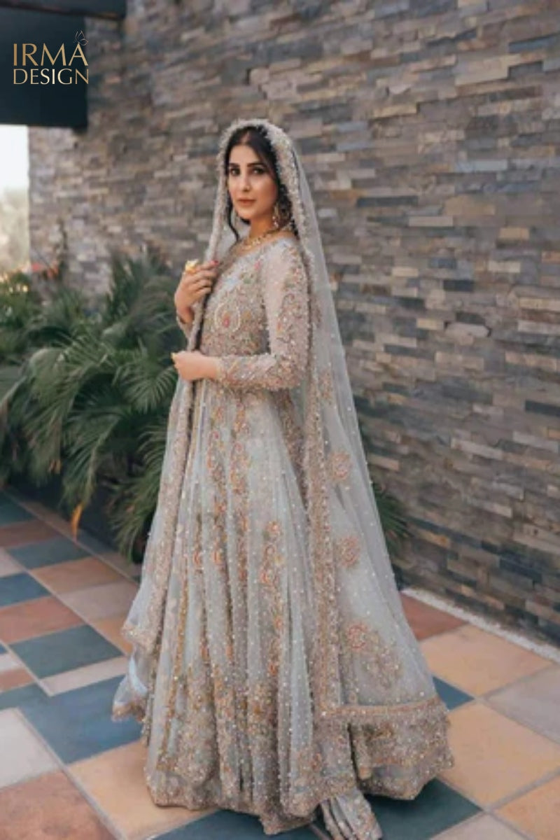 bridal long anarkali dress Embroidered Chiffon Anarkali Suit Gown, Pakistani Bridal Lehenga Choli