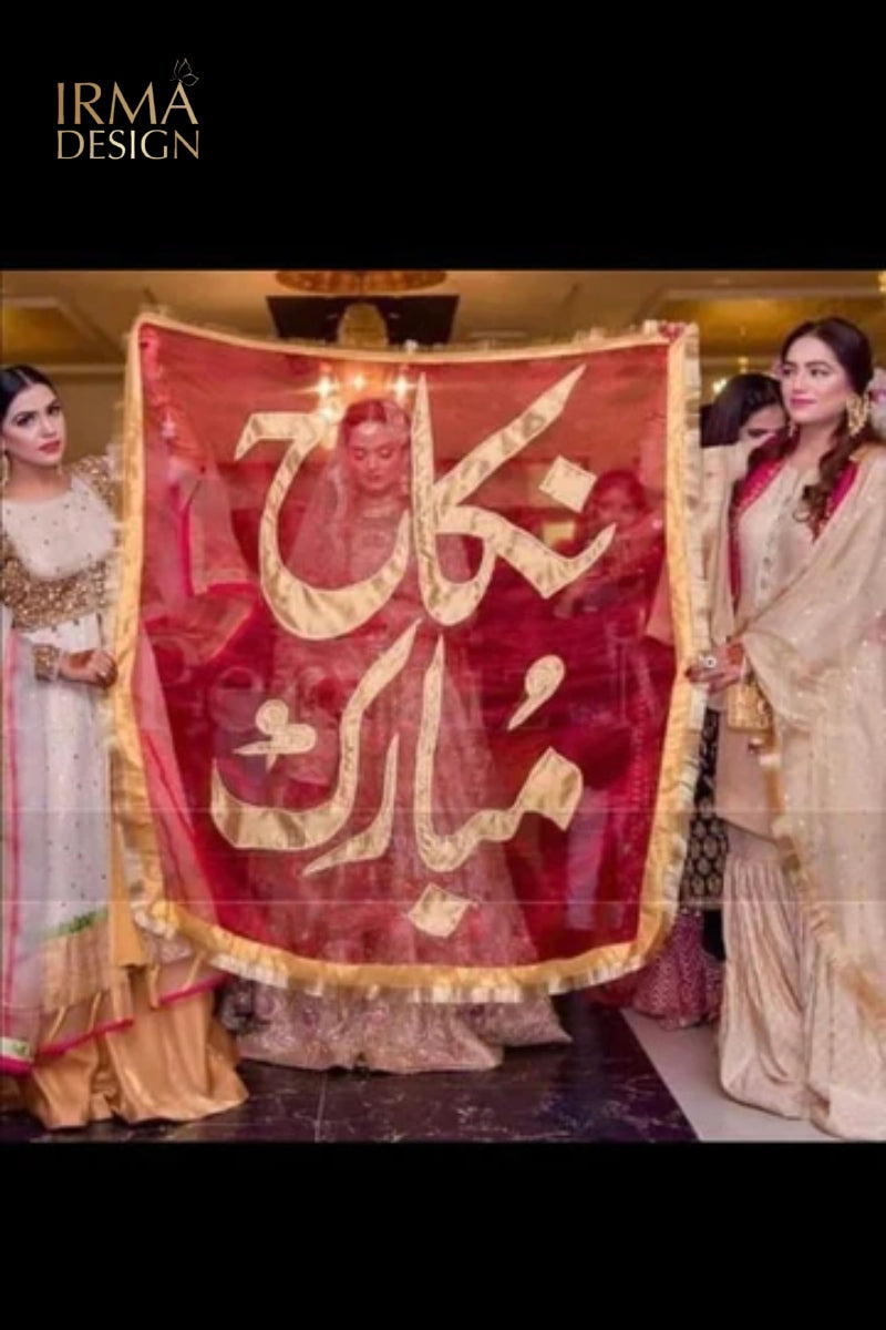 Red Nikkah Dupatta With Customization