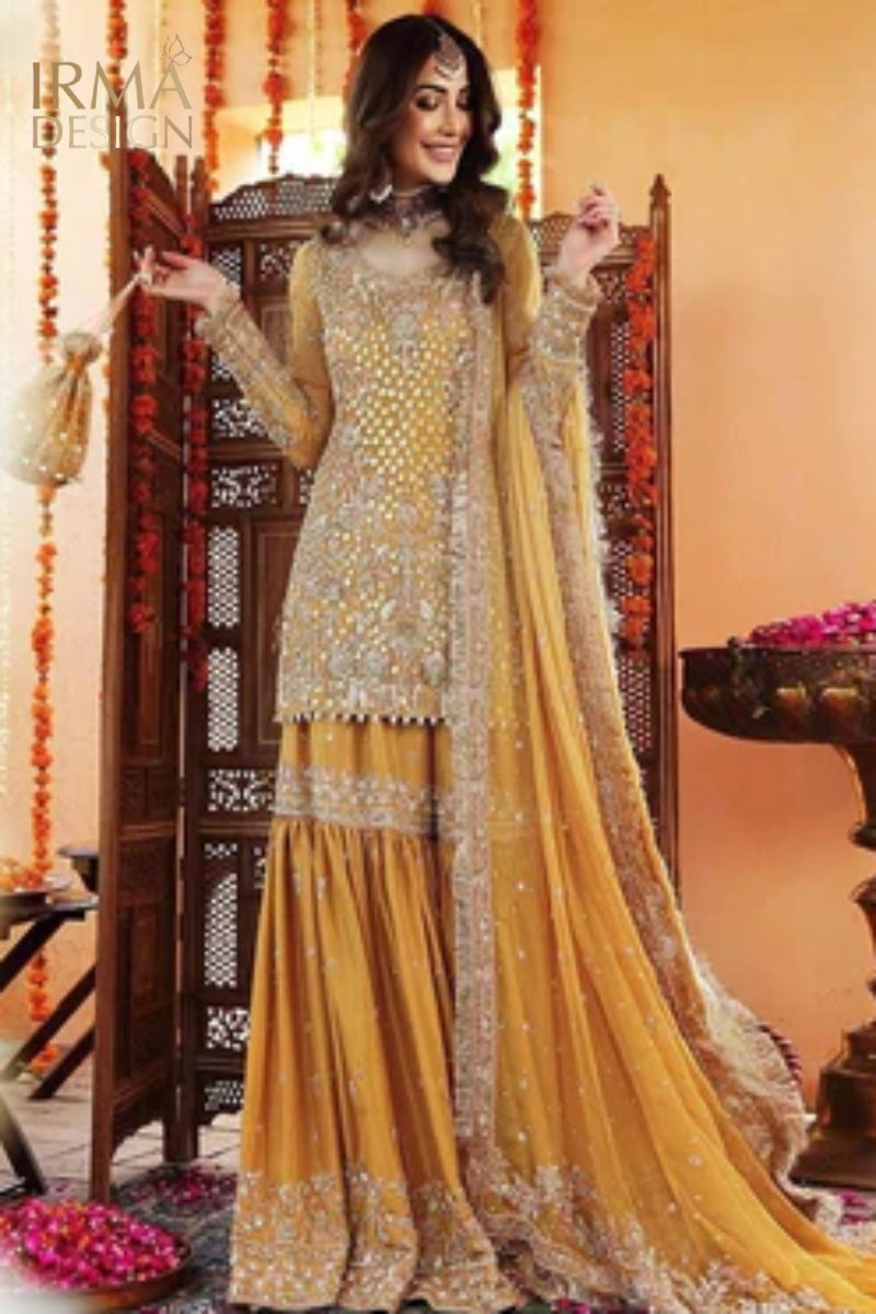 Yellow Pakistani Mehendi/Mayoun Gharara