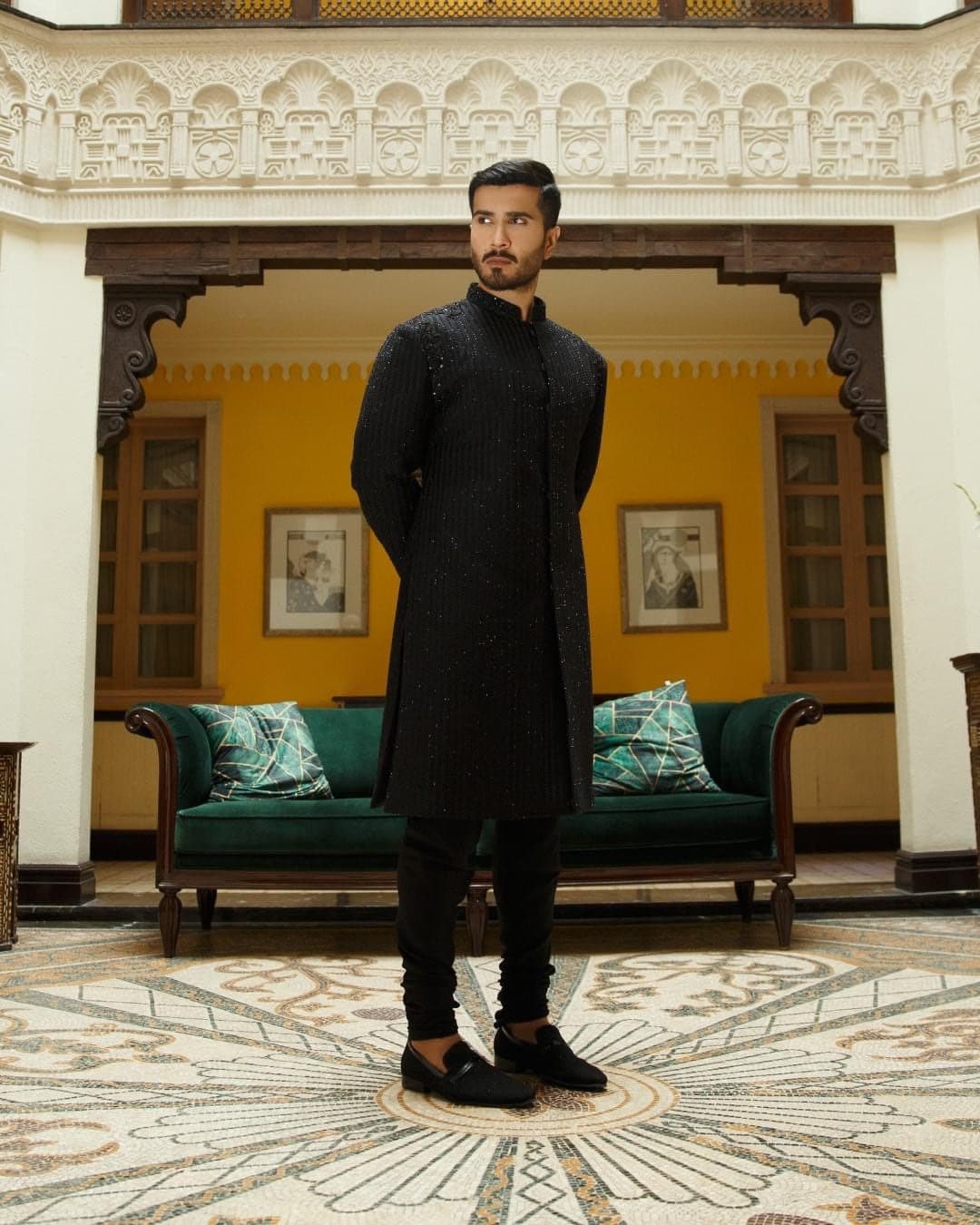 Faiza Saqlain Inspired Men’s Black Sherwani