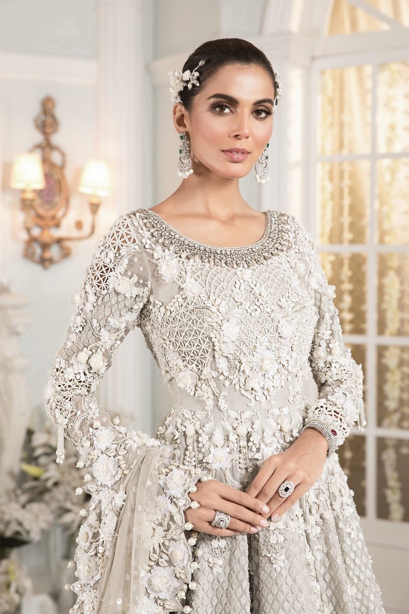 Slate Grey Bridal Gown | Maria B Inspired