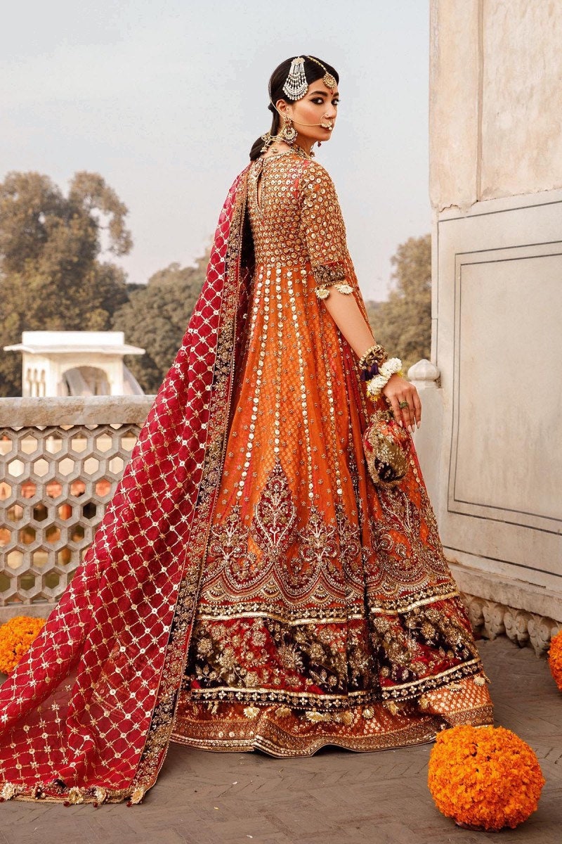 Orange And Red Heritage Dress | Maria B Inspired