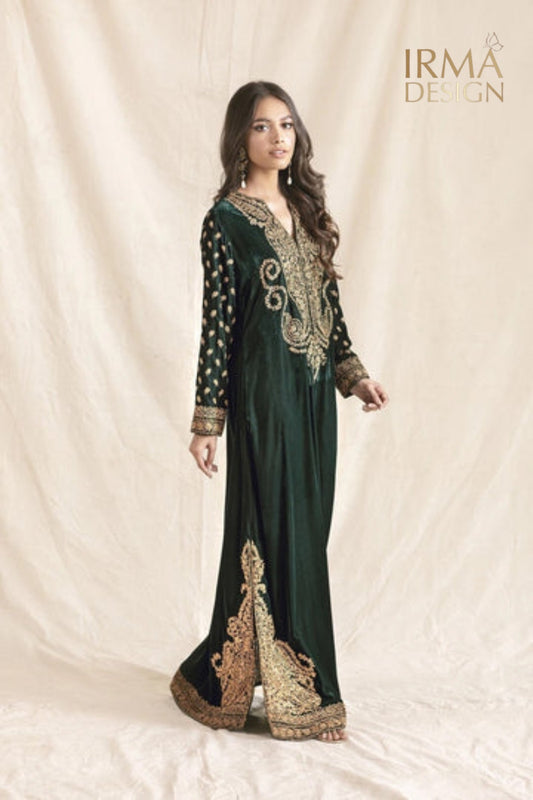 Bottle Green Velvet Kaftan