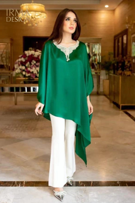 Green and White Crepe Silk Outfit