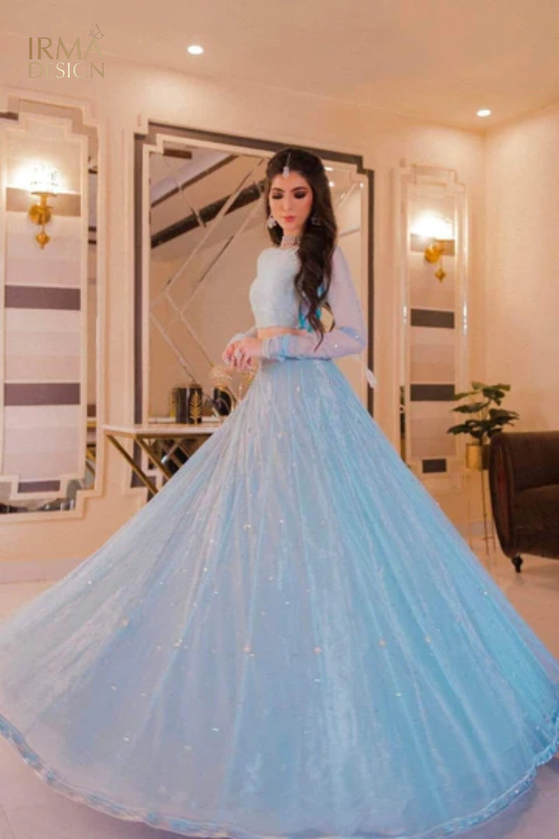 Pakistani light blue flared gown