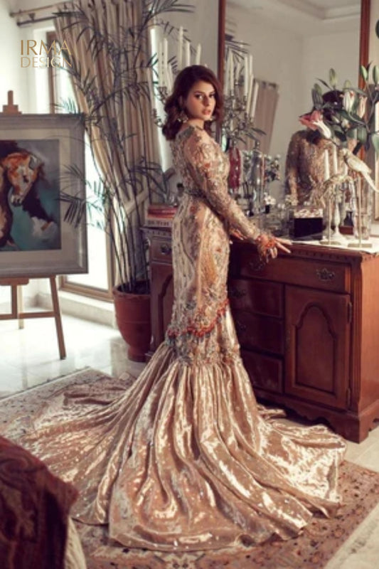 Pakistani rust gold bridal gown