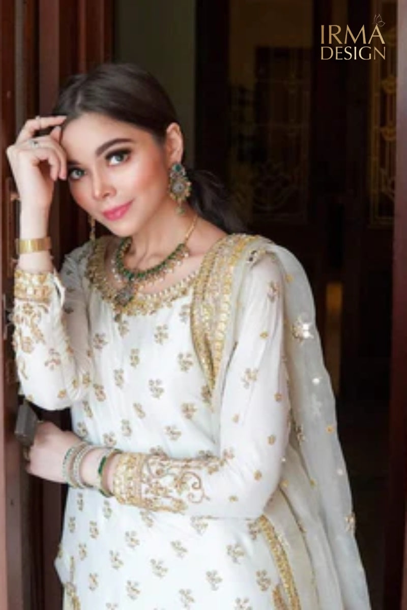 Pakistani white bridal gharara, nikah gharara