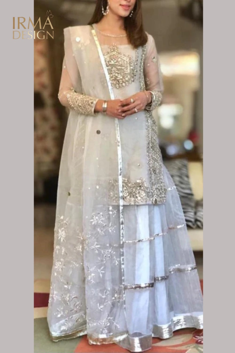 Pakistani White Nikkah Gharara