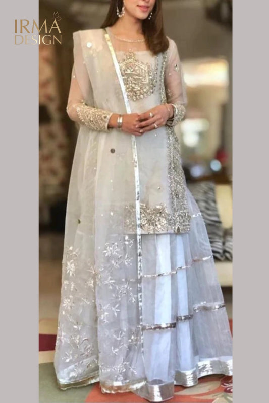 Pakistani White Nikkah Gharara