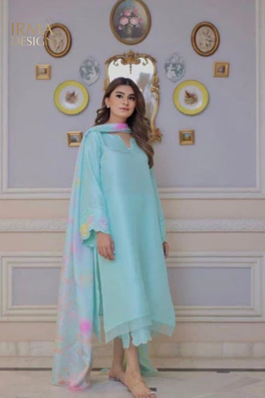 Powder Blue Rawsilk Shalwar Kameez