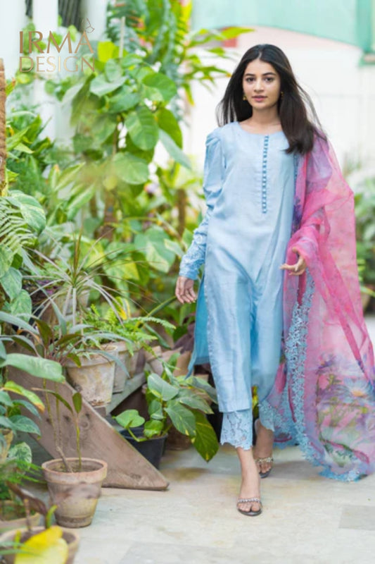 Powder Blue Shalwar Kameez with digital printed dupatta