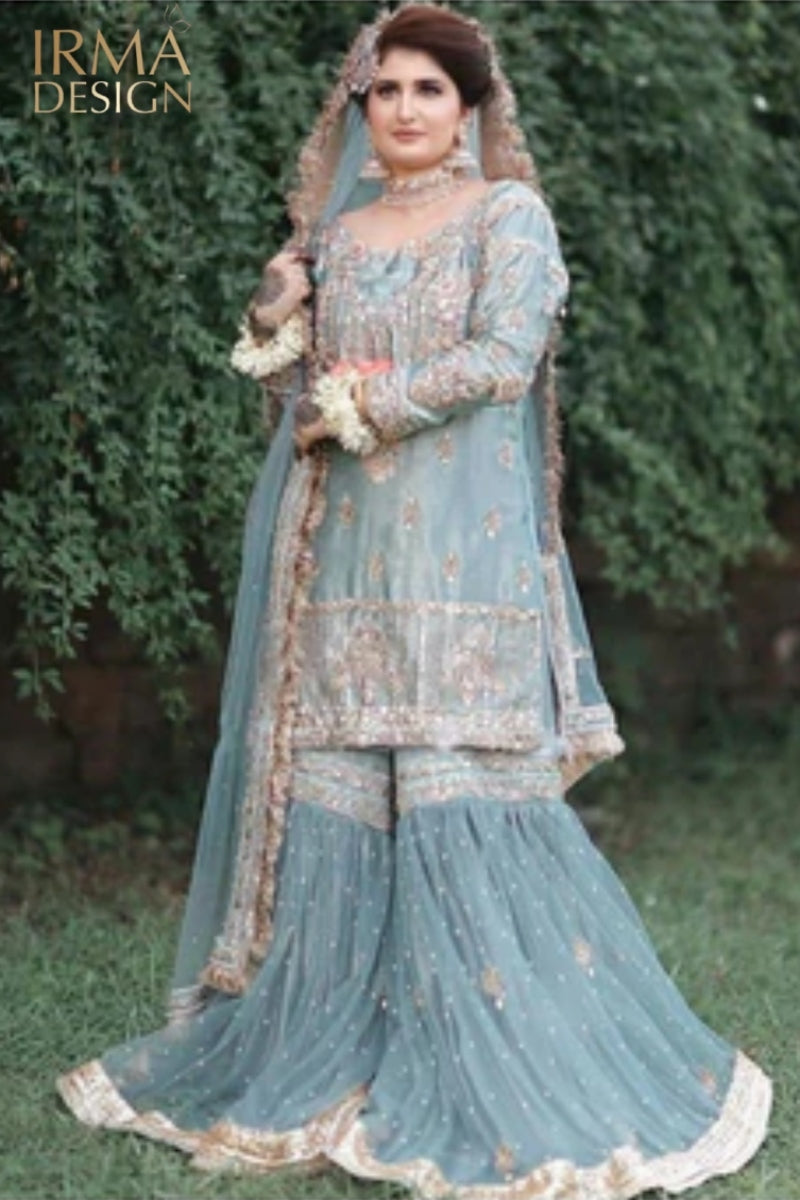 Shazia Kiyani inspired Blue Nikah Gharara