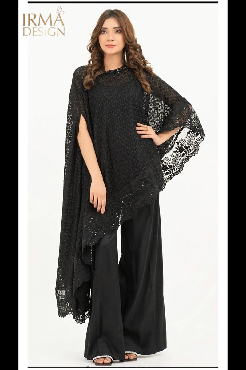 Black Chiffon Poncho