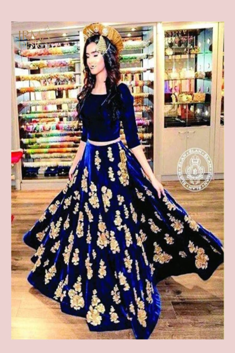 Elan inspired velvet lehenga choli, velvet skirt