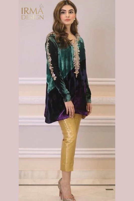 Color block velvet dress, Pakistani shalwar kameez