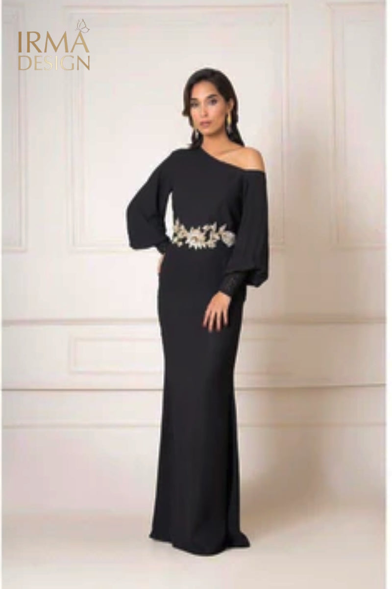 Drop Shoulder Top With Tapered Skirt And Crystal Embellished Belt