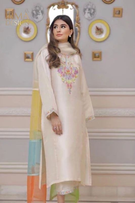 Ivory Rawsilk Shalwar Kameez