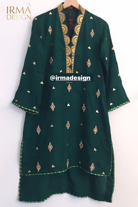 Clearance- Pakistani Green Silk Shalwar Kameez