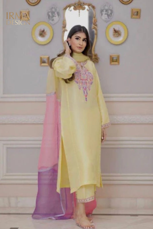 Lemon Yellow Rawsilk Shalwar Kameez