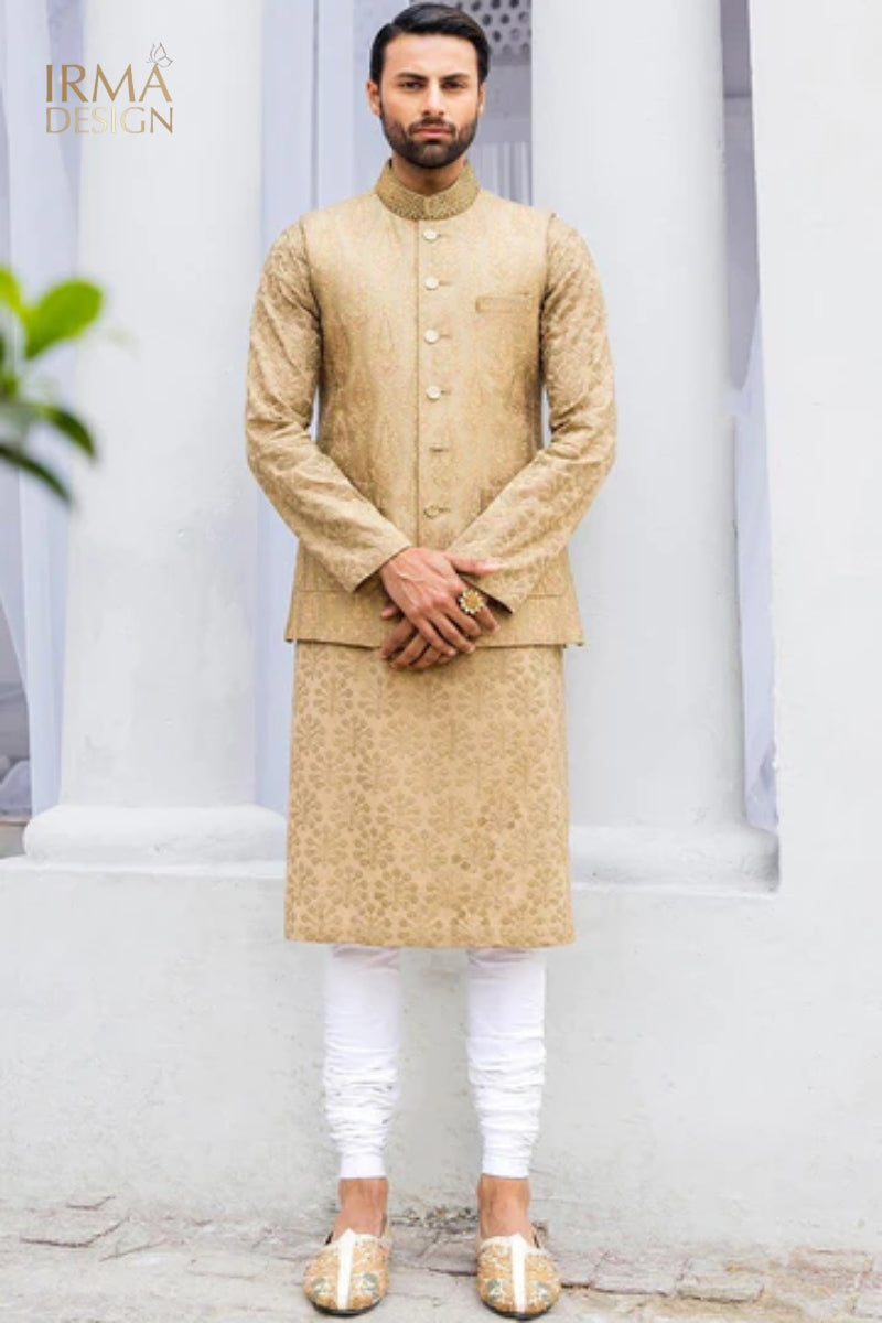 Men’s White Sherwani with shawl