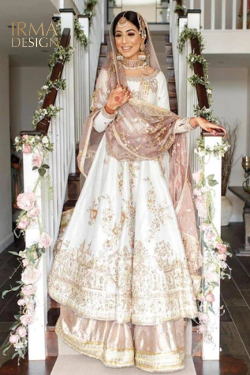 Mohsin Naveed Ranjha inspired White And Pastel Pink Nikkah Outfit