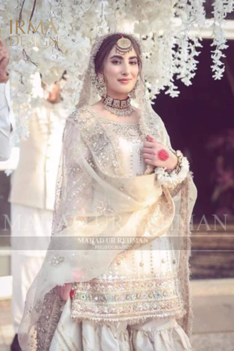 Mohsin Naveed Ranjha Inspired Ivory Nikah Gharara