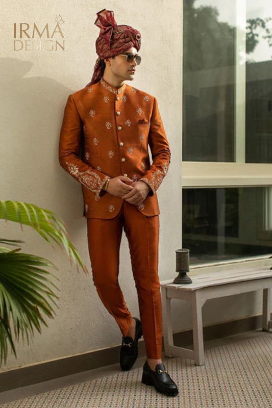 Orange Rawsilk Prince Coat, Nehru/Bandhgala