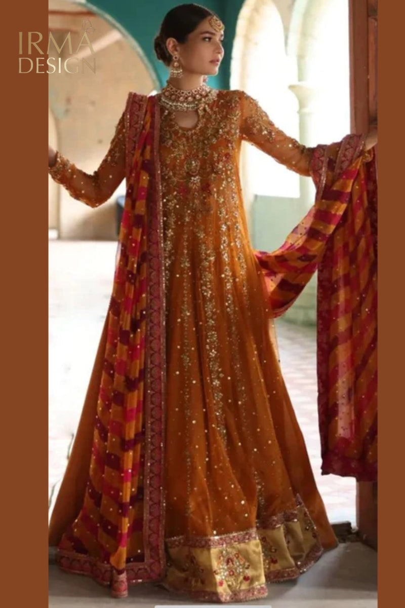 Pakistani Burnt Orange Net Maxi