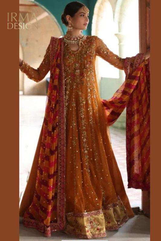 Pakistani Burnt Orange Net Maxi