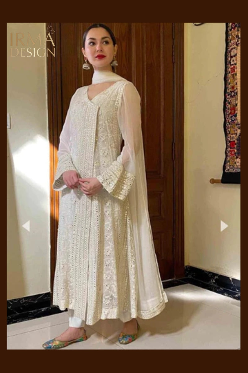 Pakistani Chikankari white Angarkha