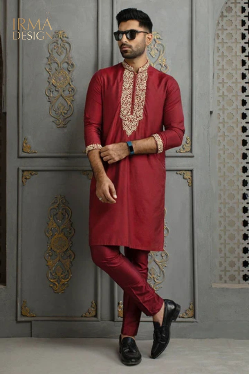 Red formal men's kurta