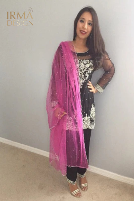 Sale-Pakistani formal outfit, black net, Pakistani/indian/bengali wedding