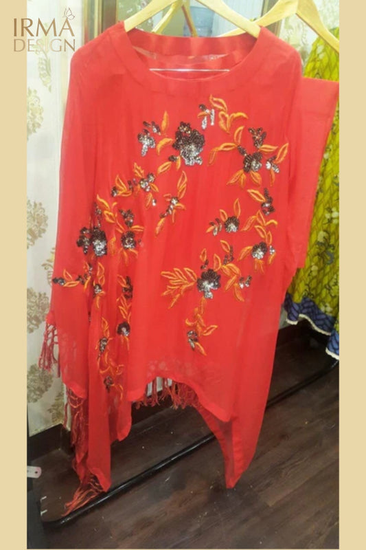 Sale-Ready to ship fluorescent red poncho in large size