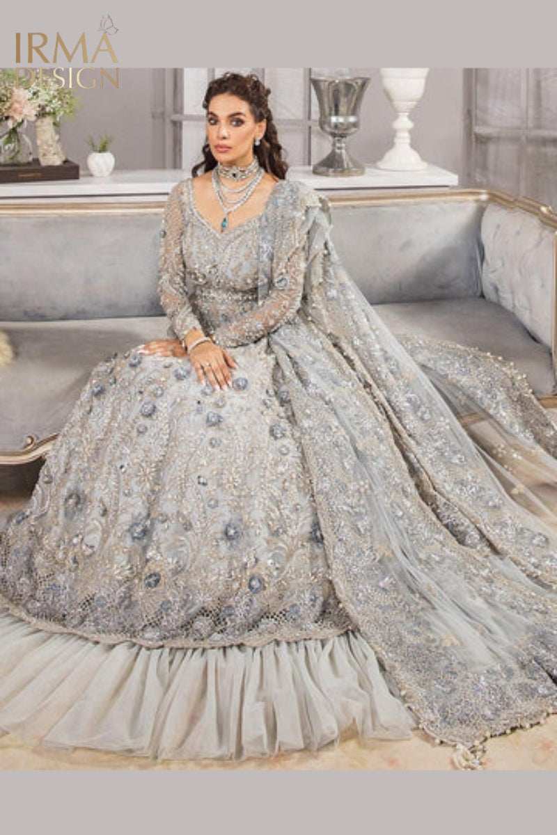 Silver Grey lehenga gown for Pakistani Bridal Wear