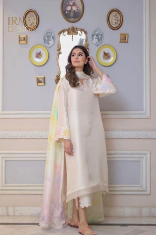 White Rawsilk Shalwar Kameez