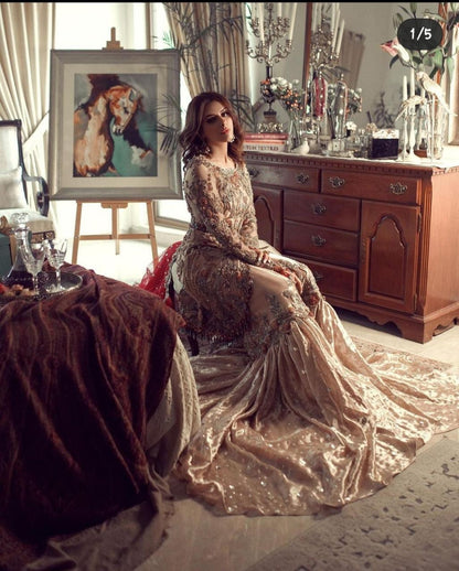 Pakistani Rust Gold Bridal Gown