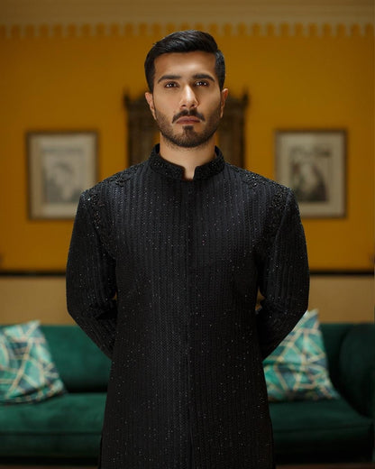Faiza Saqlain Inspired Men’s Black Sherwani
