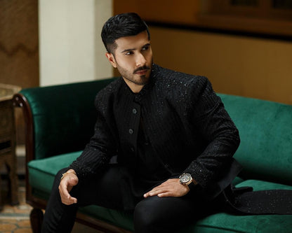 Faiza Saqlain Inspired Men’s Black Sherwani