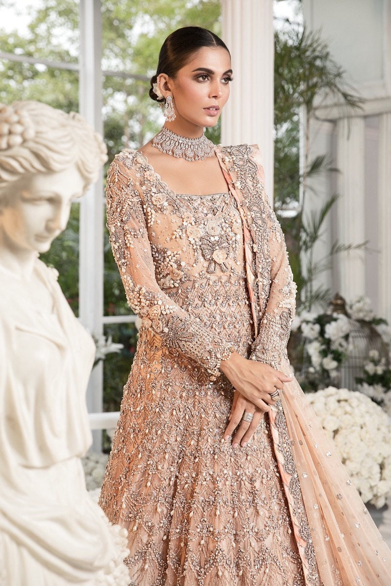 Peach Bridal Gown | Maria B Inspired