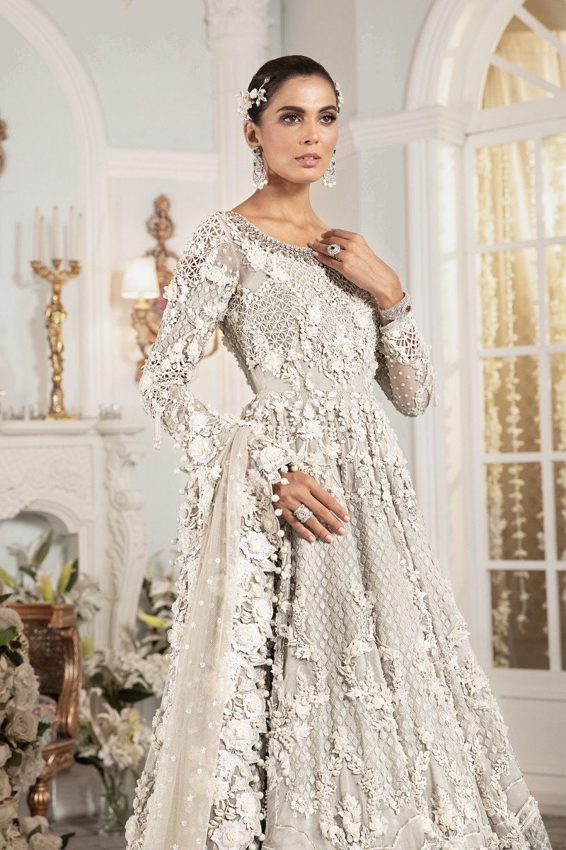 Slate Grey Bridal Gown | Maria B Inspired