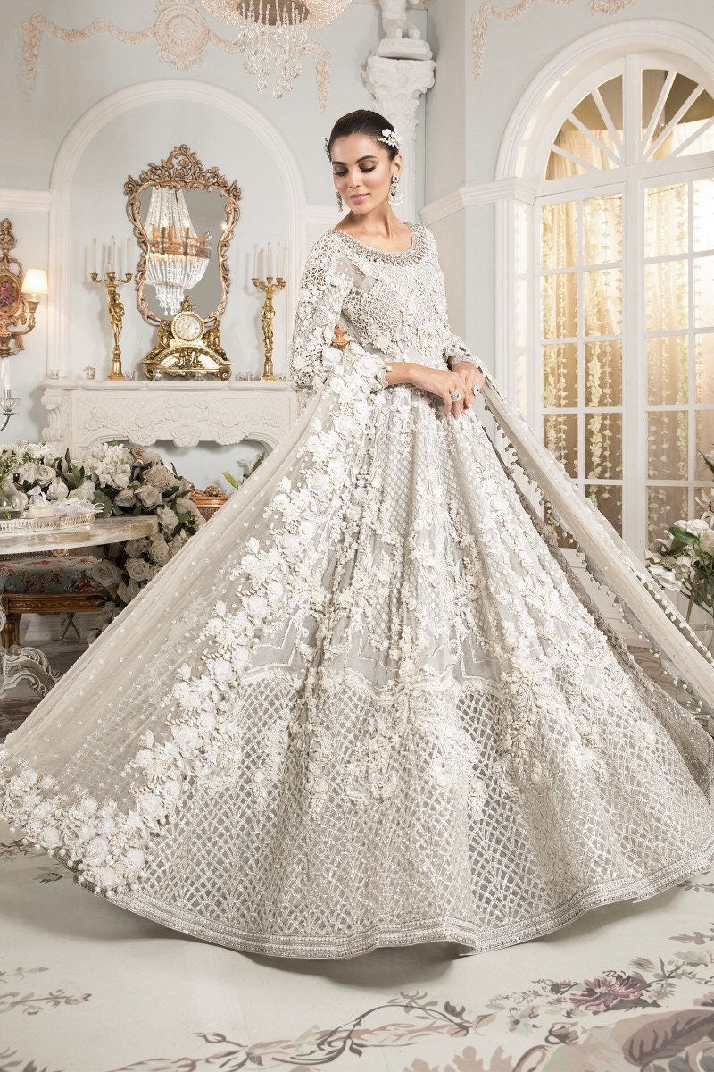 Slate Grey Bridal Gown | Maria B Inspired