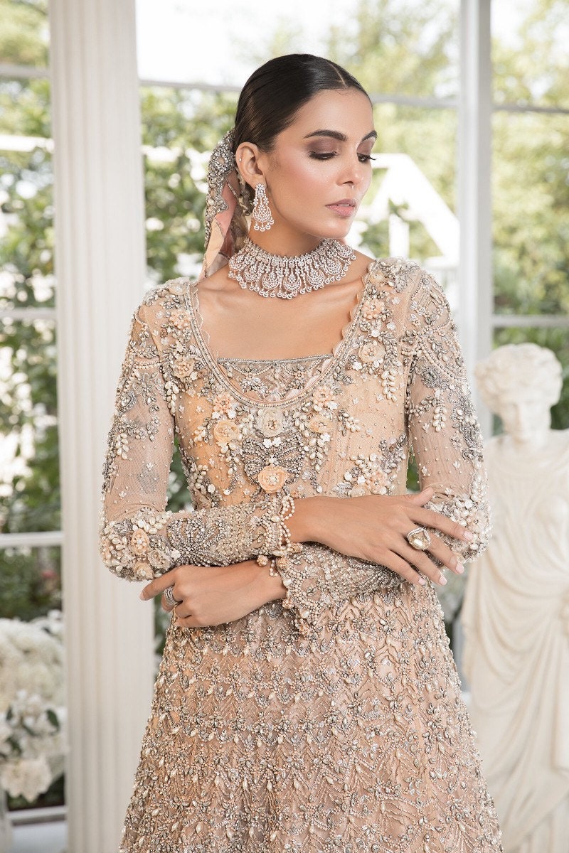 Peach Bridal Gown | Maria B Inspired