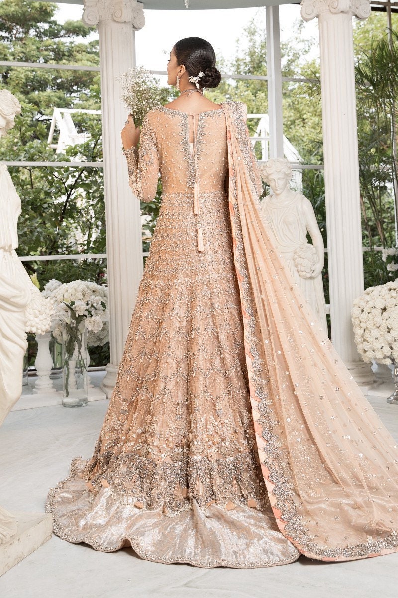 Peach Bridal Gown | Maria B Inspired