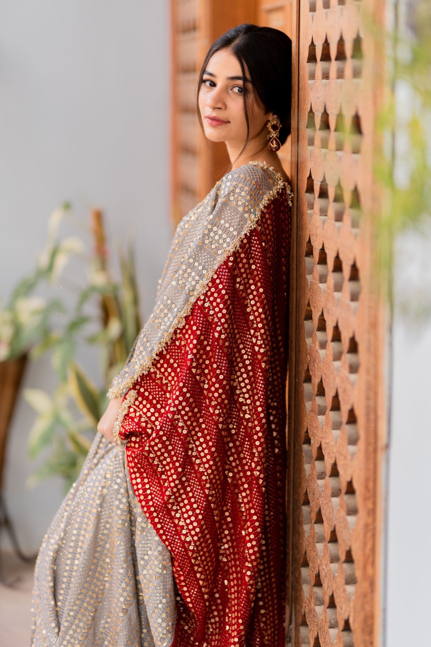 Haya Anees Gold And Red Kaftan