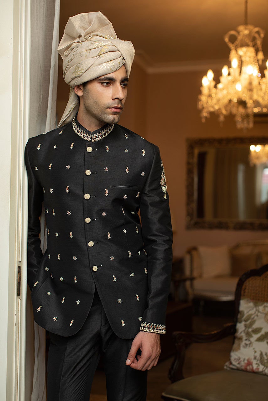 Black Rawsilk Prince Coat, Nehru/Bandhgala