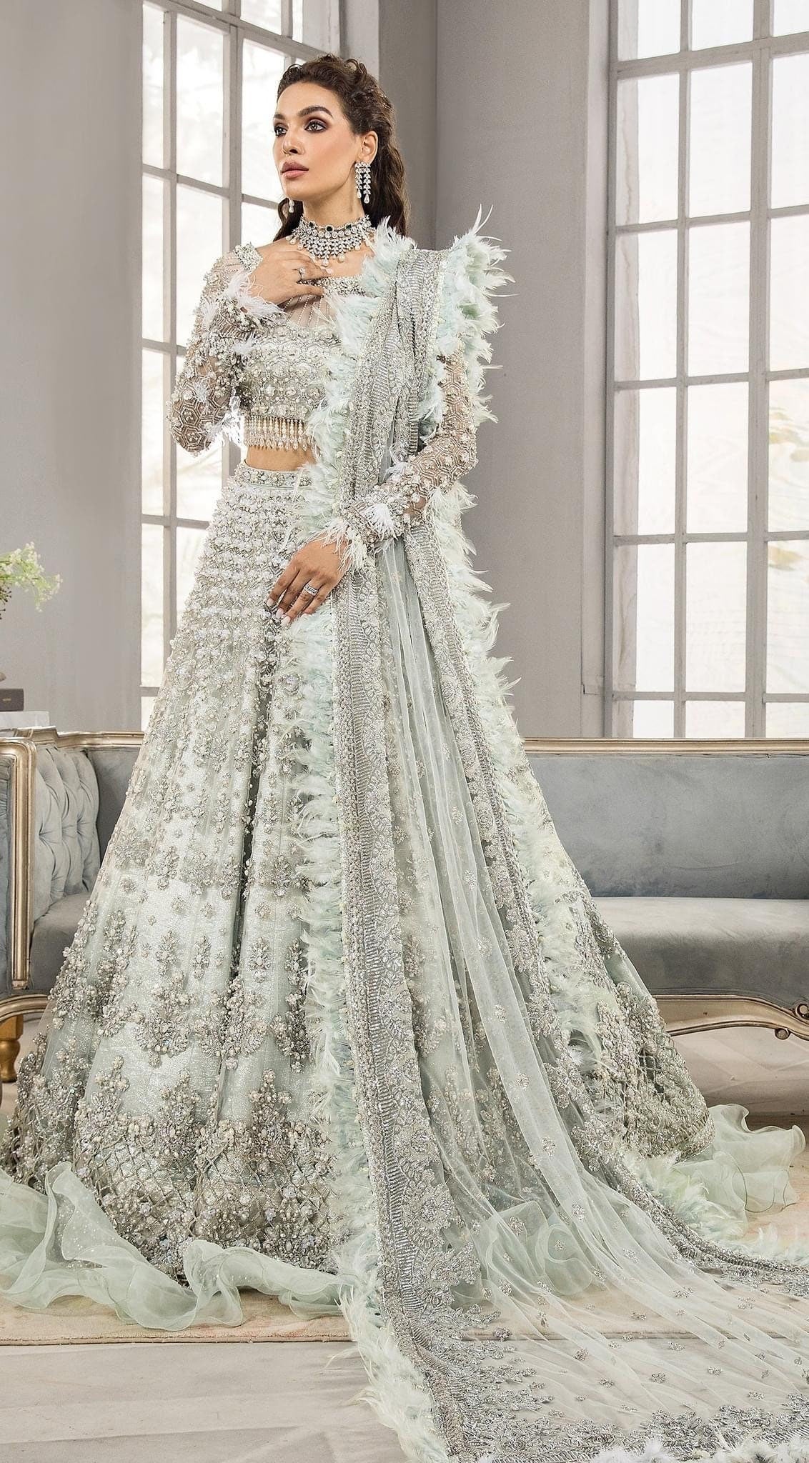 silver pakistani bridal dress Kayra Silver Mermaid Pakistani Bridal Gown with Train for Brides in USA, UK & Canada